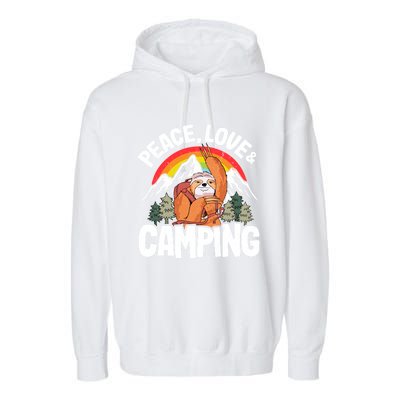 Peace Love And Camping Rainbow Sloth Rv Camper Camping Cool Gift Garment-Dyed Fleece Hoodie