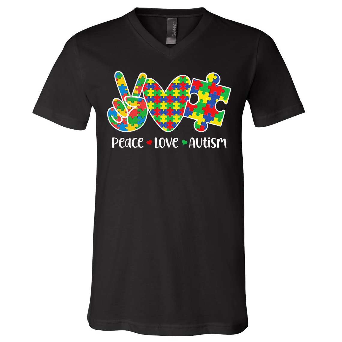 Peace Love Autism In April We Wear Blue Autism Awareness V-Neck T-Shirt