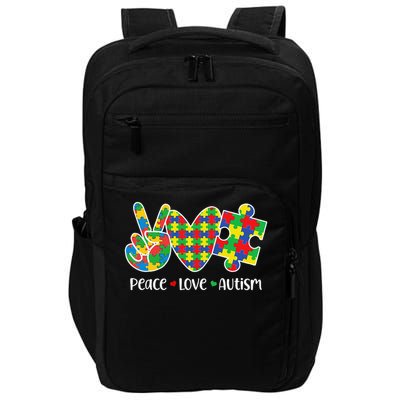 Peace Love Autism In April We Wear Blue Autism Awareness Impact Tech Backpack