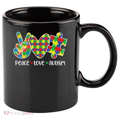 Peace Love Autism In April We Wear Blue Autism Awareness 11oz C Handle Ceramic Mug