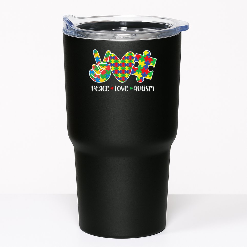 Peace Love Autism In April We Wear Blue Autism Awareness Tumbler