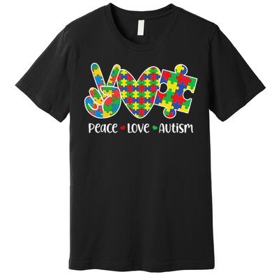 Peace Love Autism In April We Wear Blue Autism Awareness Premium T-Shirt