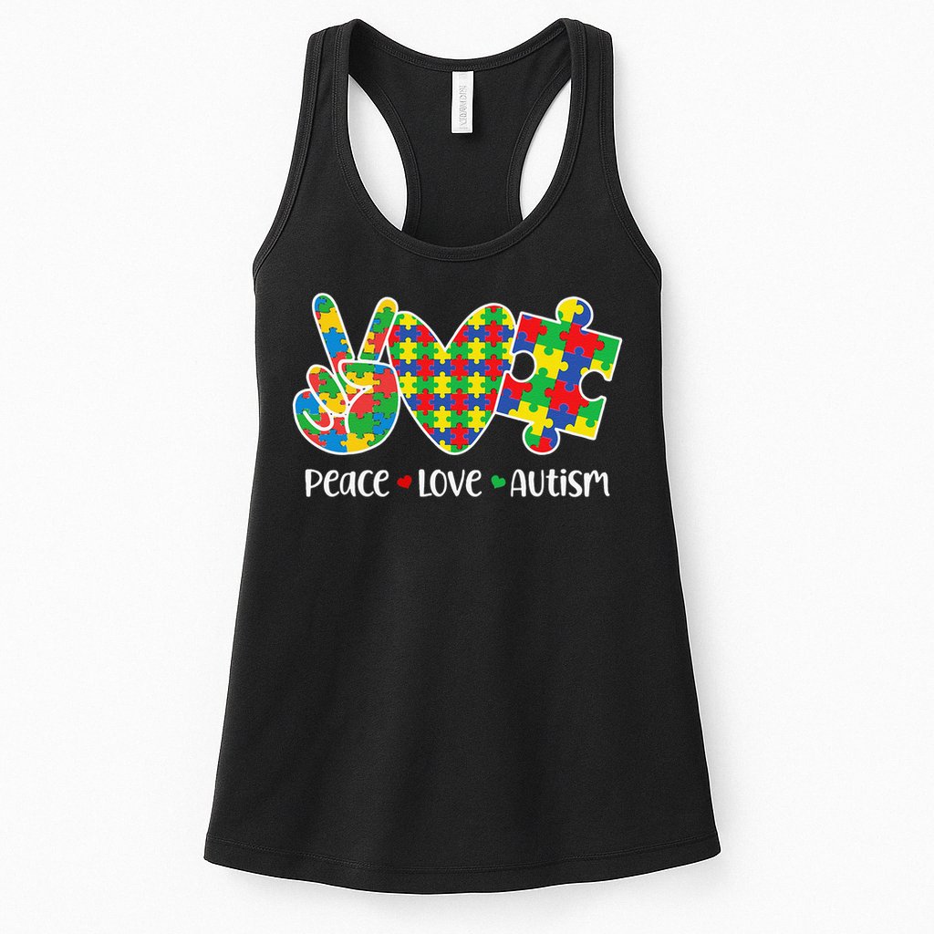 Peace Love Autism In April We Wear Blue Autism Awareness Womens Tank Top