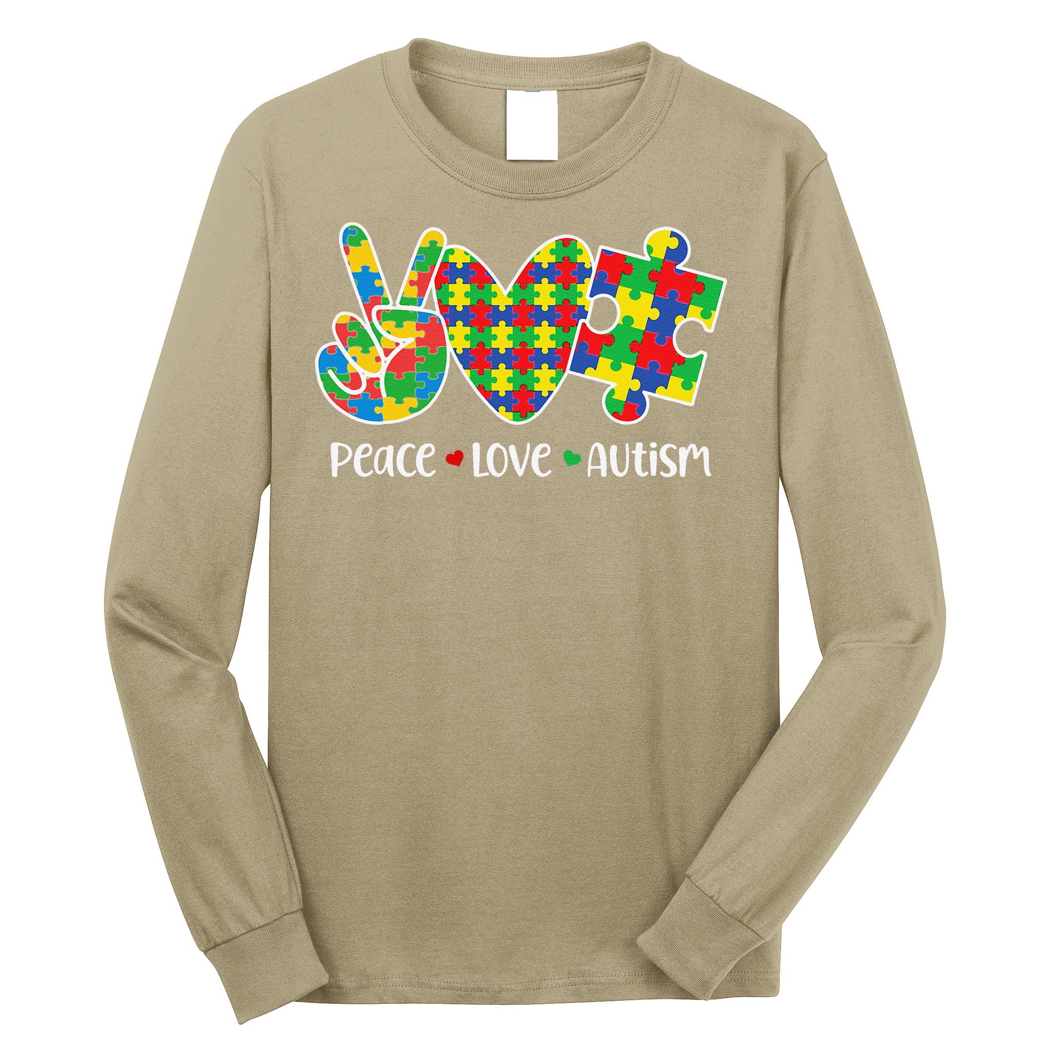 Peace Love Autism In April We Wear Blue Autism Awareness Long Sleeve Shirt