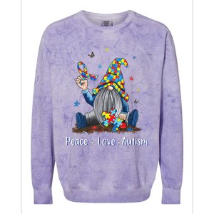 Peace Love Autism Gnome Autism Tie Dye Autism Awareness Colorblast Crewneck Sweatshirt