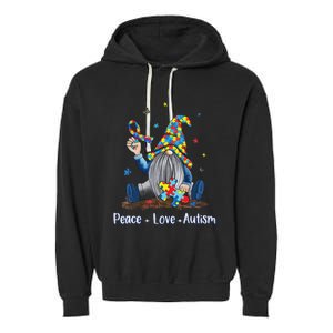 Peace Love Autism Gnome Autism Tie Dye Autism Awareness Garment-Dyed Fleece Hoodie