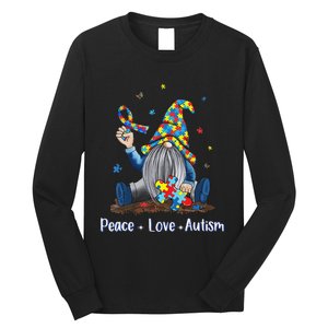 Peace Love Autism Gnome Autism Tie Dye Autism Awareness Long Sleeve Shirt