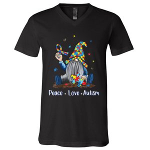 Peace Love Autism Gnome Autism Tie Dye Autism Awareness V-Neck T-Shirt