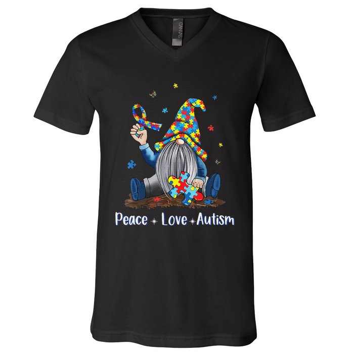 Peace Love Autism Gnome Autism Tie Dye Autism Awareness V-Neck T-Shirt