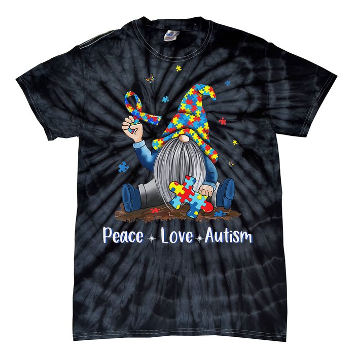 Peace Love Autism Gnome Autism Tie Dye Autism Awareness Tie-Dye T-Shirt