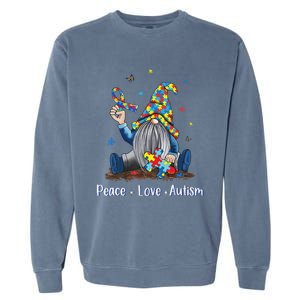 Peace Love Autism Gnome Autism Tie Dye Autism Awareness Garment-Dyed Sweatshirt