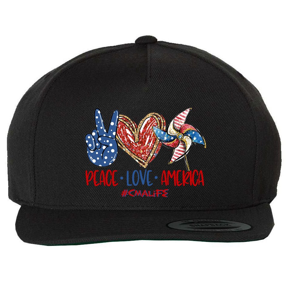 Peace Love America Cma Life Funny Gift Wool Snapback Cap