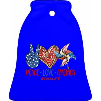 Peace Love America Cma Life Funny Gift Ceramic Bell Ornament