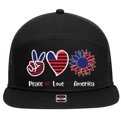 Peace Love America Cute Holiday 7 Panel Mesh Trucker Snapback Hat