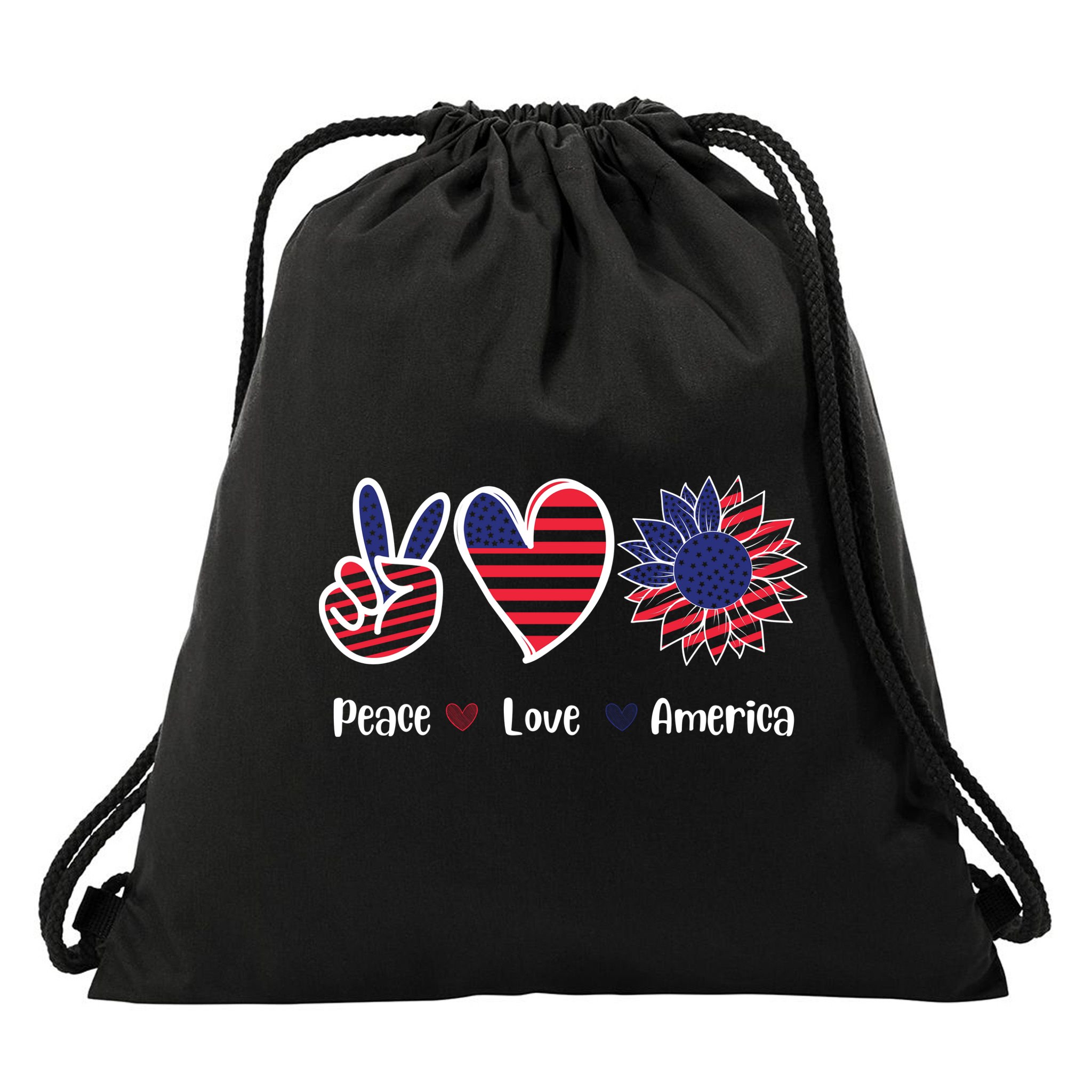 Peace Love America Cute Holiday Drawstring Bag