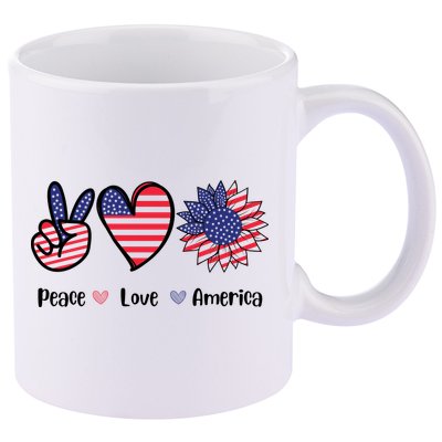 Peace Love America Cute Holiday 11oz C Handle Ceramic Mug