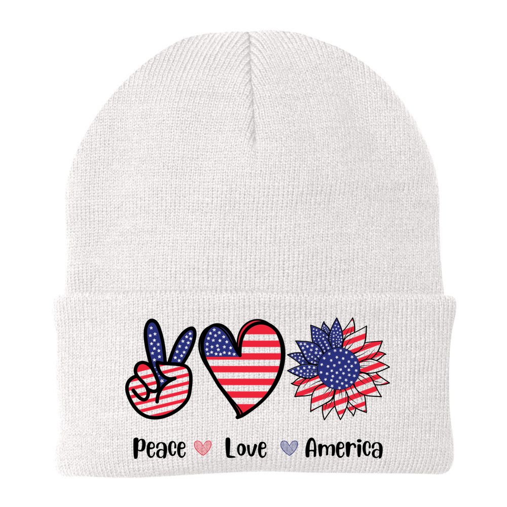 Peace Love America Cute Holiday Beanie