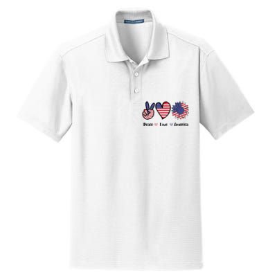 Peace Love America Cute Holiday Dry Zone Grid Polo