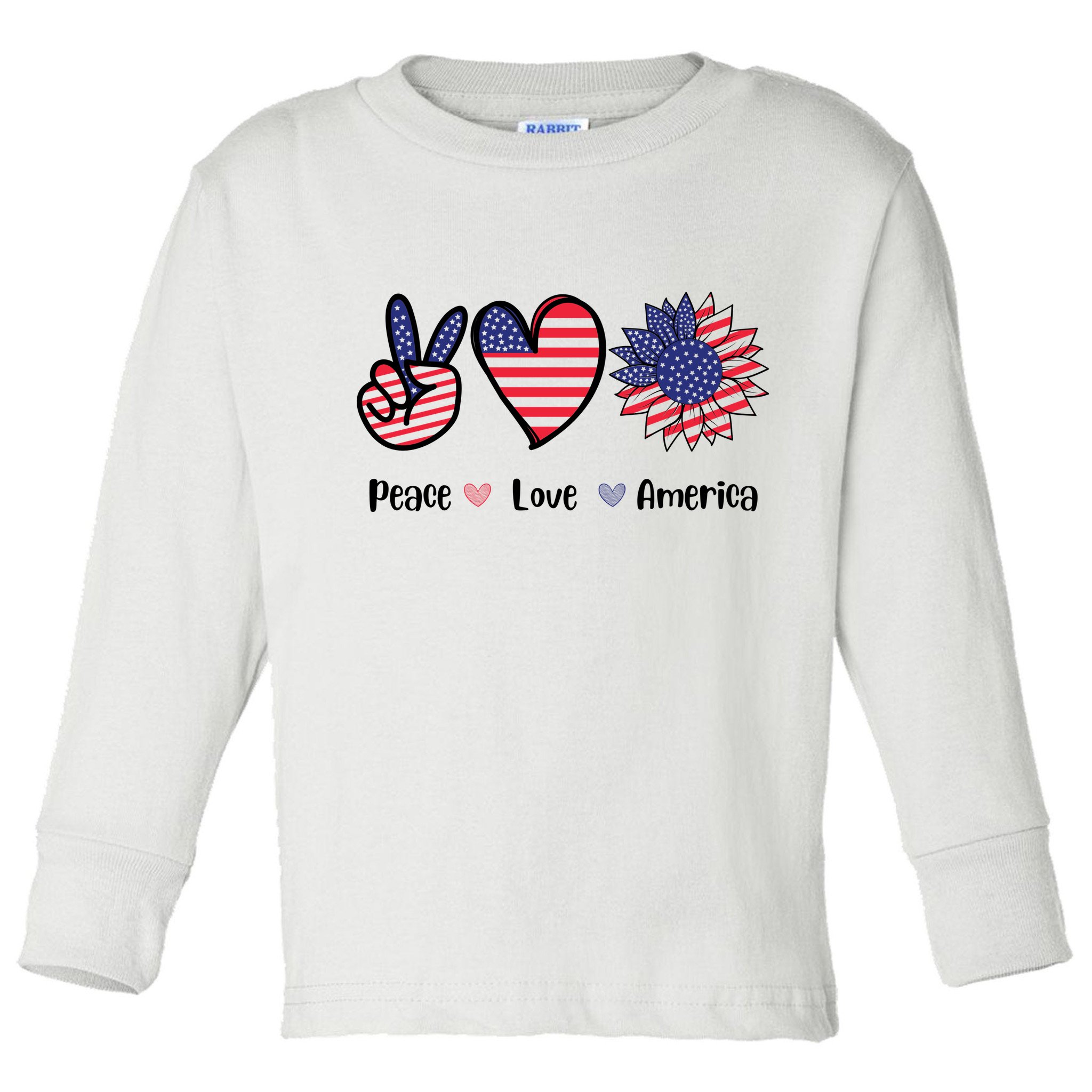Peace Love America Cute Holiday Toddler Long Sleeve Shirt
