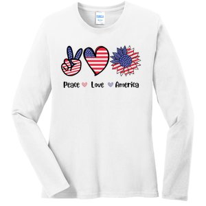 Peace Love America Cute Holiday Ladies Long Sleeve Shirt