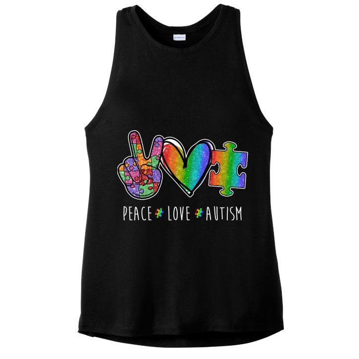 Peace Love Autism Colorful Ladies PosiCharge Tri-Blend Wicking Tank