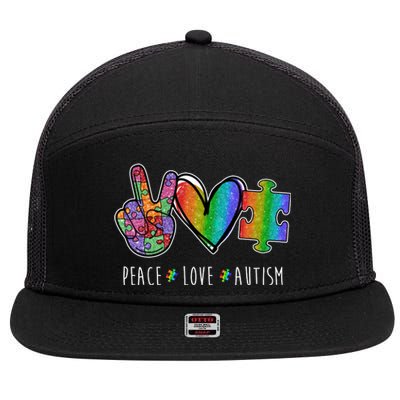 Peace Love Autism Colorful 7 Panel Mesh Trucker Snapback Hat