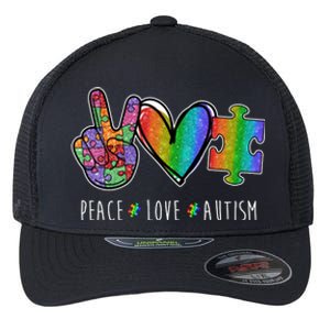 Peace Love Autism Colorful Flexfit Unipanel Trucker Cap