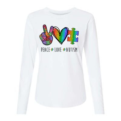 Peace Love Autism Colorful Womens Cotton Relaxed Long Sleeve T-Shirt