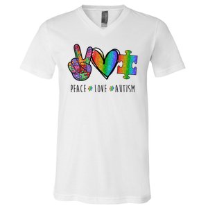 Peace Love Autism Colorful V-Neck T-Shirt