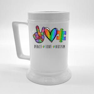 Peace Love Autism Colorful Beer Stein