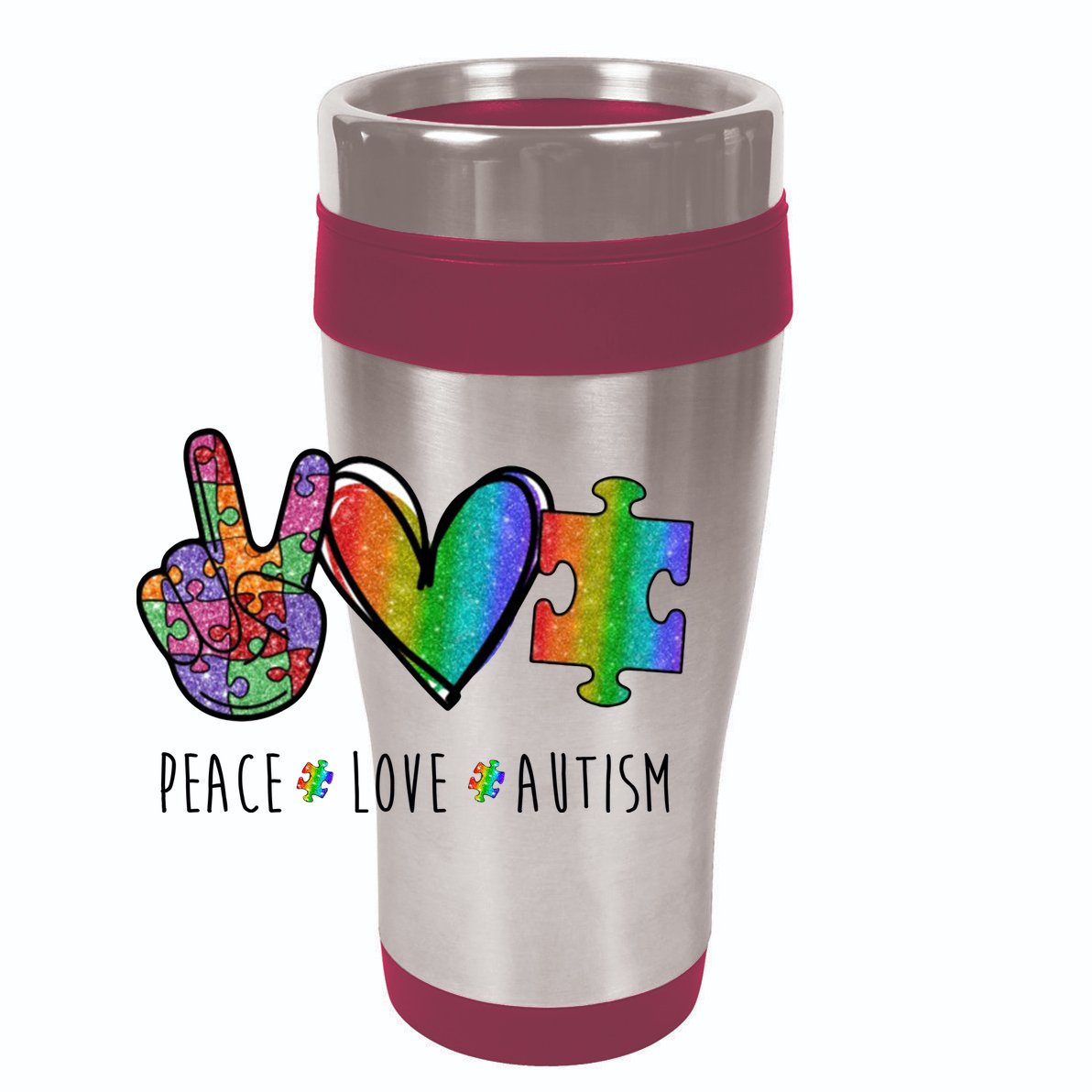 Peace Love Autism Colorful 15oz Campfire Ceramic Mug