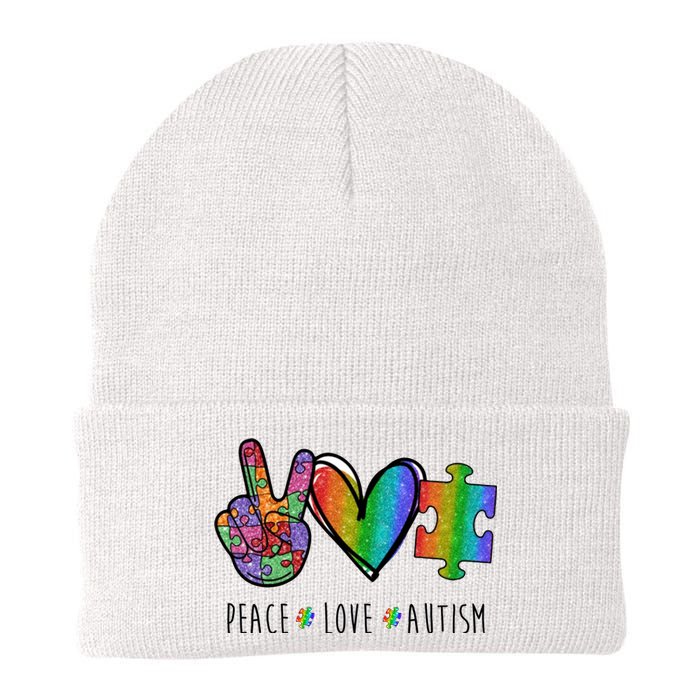 Peace Love Autism Colorful Knit Cap Winter Beanie