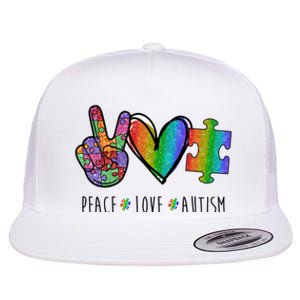 Peace Love Autism Colorful Flat Bill Trucker Hat