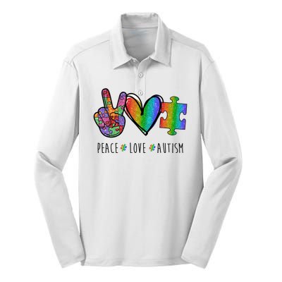 Peace Love Autism Colorful Silk Touch Performance Long Sleeve Polo