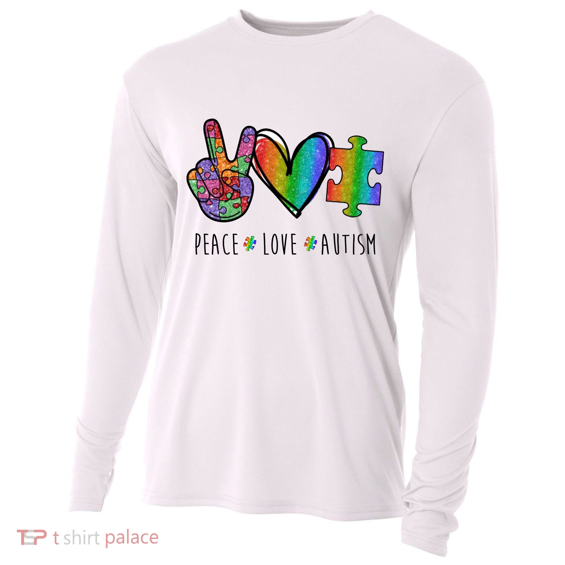 Peace Love Autism Colorful Cooling Performance Long Sleeve Crew