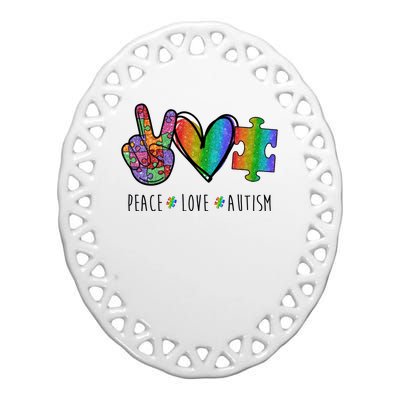 Peace Love Autism Colorful Ceramic Oval Ornament