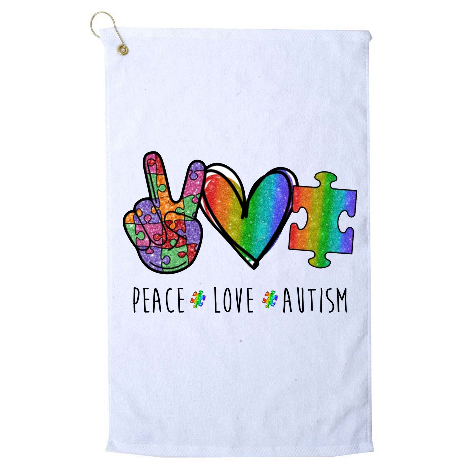 Peace Love Autism Colorful Golf Towel