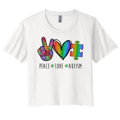 Peace Love Autism Colorful Women's Crop Top Tee