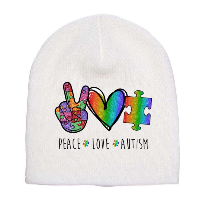 Peace Love Autism Colorful Short Acrylic Beanie