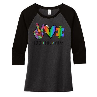 Peace Love Autism Colorful Women's Tri-Blend 3/4-Sleeve Raglan Shirt