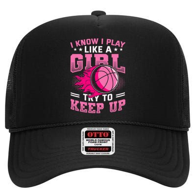 Play Like A Girl Basketball High Crown Mesh Back Trucker Hat