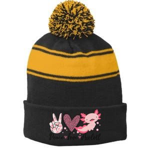 Peace Love Axolotl Heart Leopard Gift Stripe Pom Pom Beanie