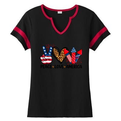 Peace Love America Firecracker Patriotic America 4th Of July Gift Ladies Halftime Notch Neck Tee