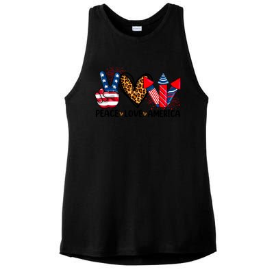 Peace Love America Firecracker Patriotic America 4th Of July Gift Ladies PosiCharge Tri-Blend Wicking Tank