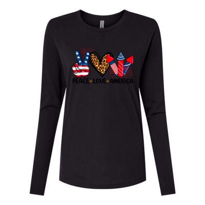 Peace Love America Firecracker Patriotic America 4th Of July Gift Womens Cotton Relaxed Long Sleeve T-Shirt