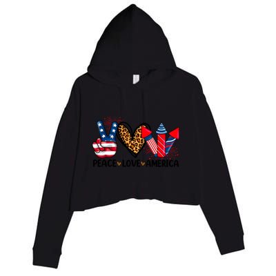 Peace Love America Firecracker Patriotic America 4th Of July Gift Crop Fleece Hoodie