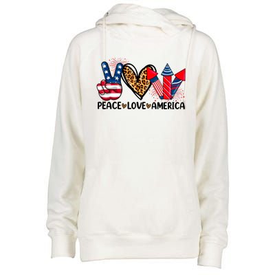 Peace Love America Firecracker Patriotic America 4th Of July Gift Womens Funnel Neck Pullover Hood