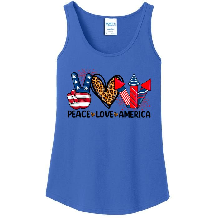 Peace Love America Firecracker Patriotic America 4th Of July Gift Ladies Essential Tank