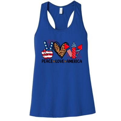 Peace Love America Firecracker Patriotic America 4th Of July Gift Women's Racerback Tank