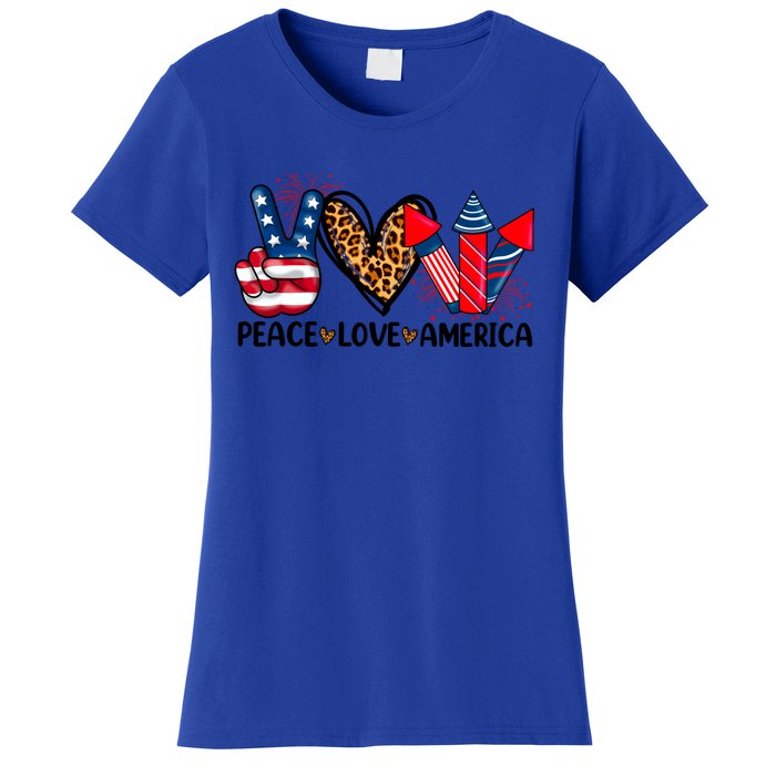 Peace Love America Firecracker Patriotic America 4th Of July Gift Women's T-Shirt